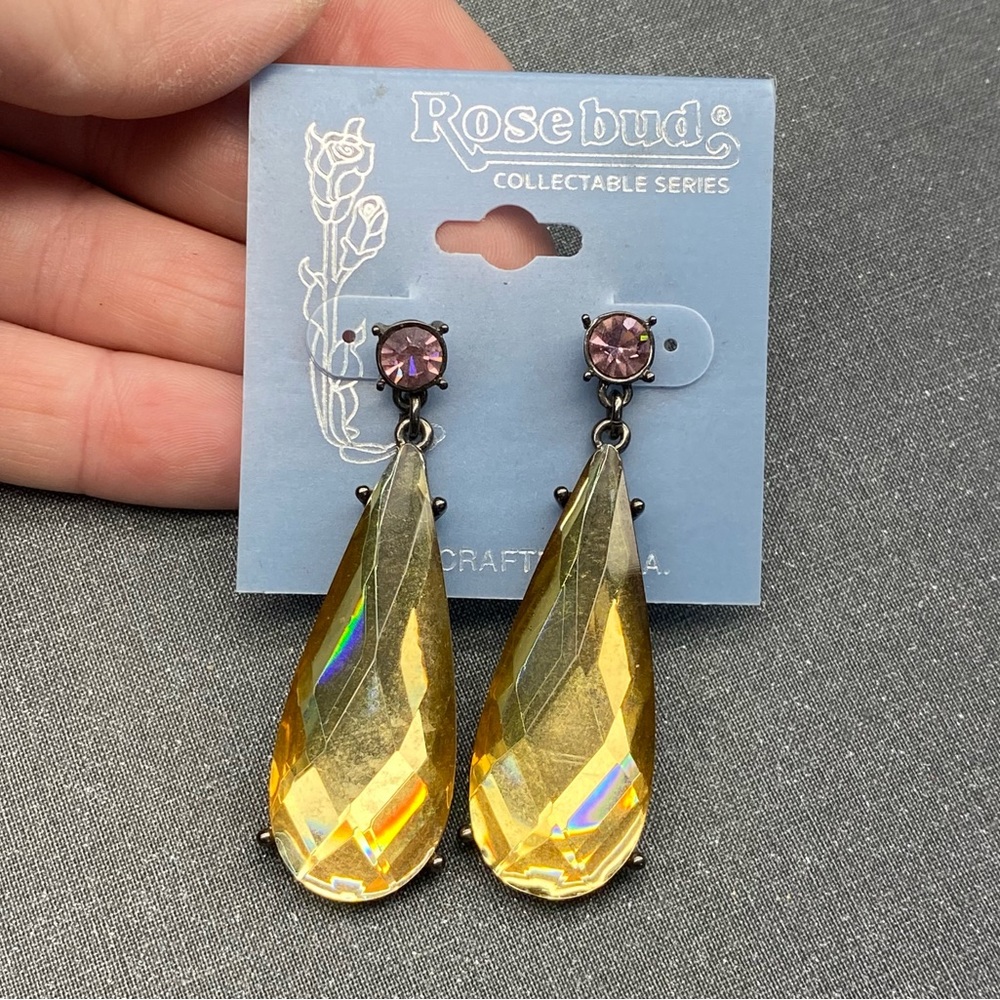 Rosebud Collectables Series Pink & Champagne Dangle Rhinestone Earrings